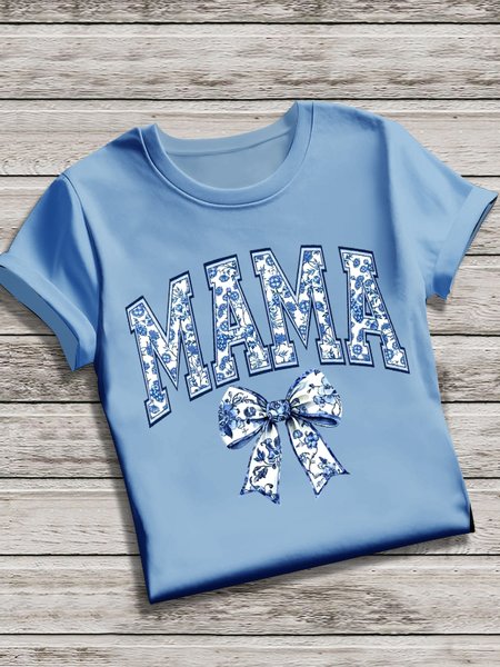 

Casual Text Letters Crew Neck Short Sleeve T-shirt, Sky blue, T-shirts