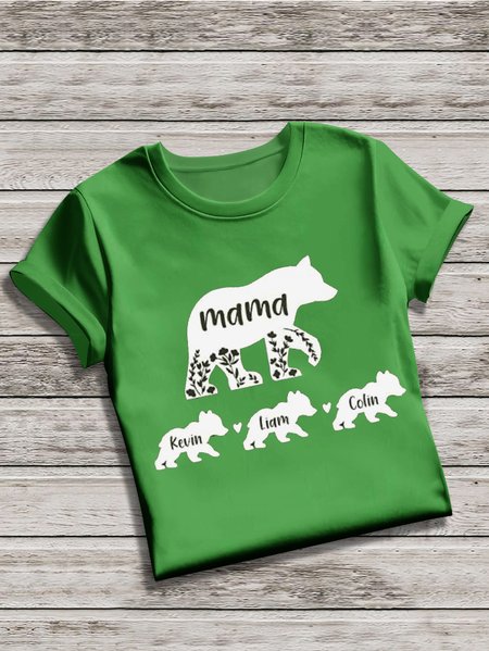 

Casual Animal Crew Neck Short Sleeve T-shirt, Green, T-shirts