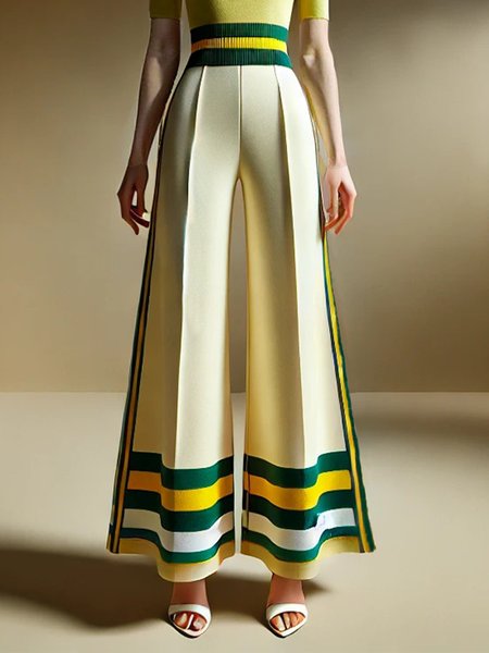 

Casual Color Block Printing Wide Leg Pants, As picture, Pants