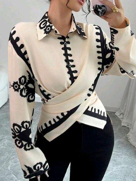 Urban Abstract Printing Shirt, As picture, Blouses and Shirts
