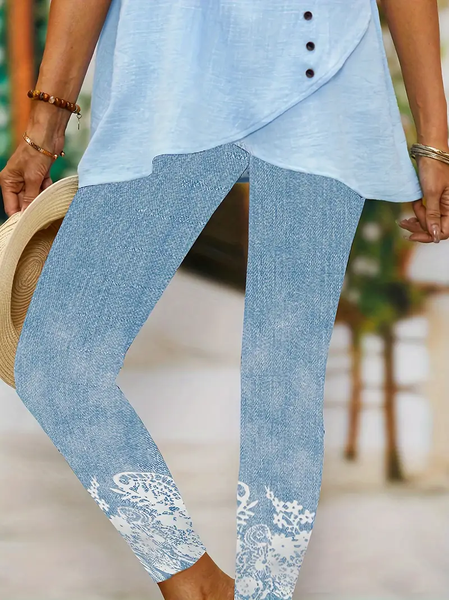 

Women's Floral Casual All Season Printing Long Leggings, Blue, Leggings