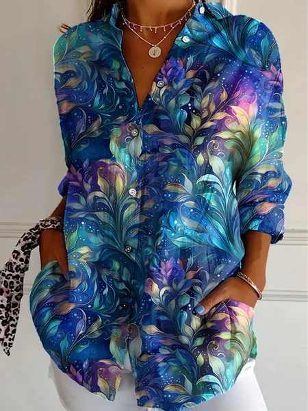 

Shirt Collar Long Sleeve Floral Lightweight Regular Fit Shirt For Women, As picture, Shirts