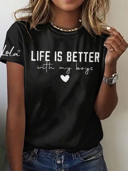 

Casual Text Letters Crew Neck Short Sleeve T-shirt, Black, T-shirts