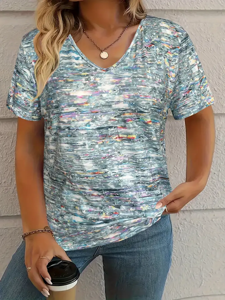 

Women's Geometric Short Sleeve Tee T-shirt V Neck Printing Casual Summer Graphic Tee Top, As picture, T-Shirts