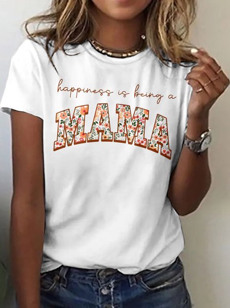 

Casual Text Letters Crew Neck Short Sleeve T-shirt, White, T-shirts