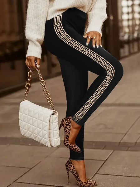 

Women's Geometric Casual All Season Printing Long Leggings, Black, Leggings