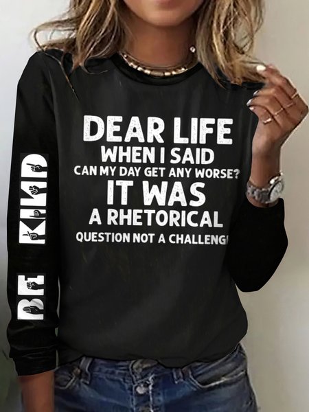 

Casual Text Letters Crew Neck Short Sleeve T-shirt, Black, T-shirts