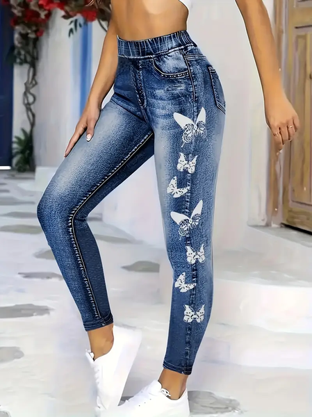 Women's Denim Print Graphic Casual All Season Printing Long Leggings, As picture, Leggings