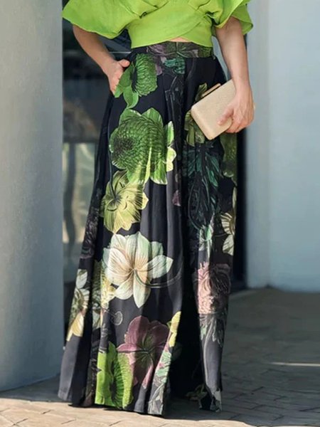 

Vacation Floral Printing Wide Leg Fashion Pants, As picture, Pants