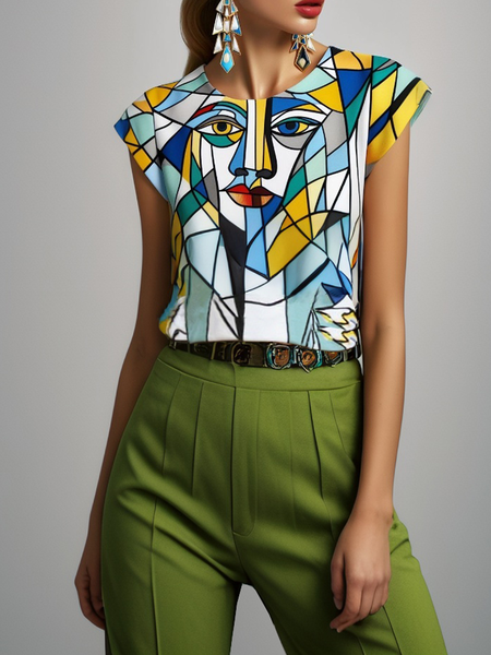 

Casual Random Print Blouse, As picture, Blouses and Shirts
