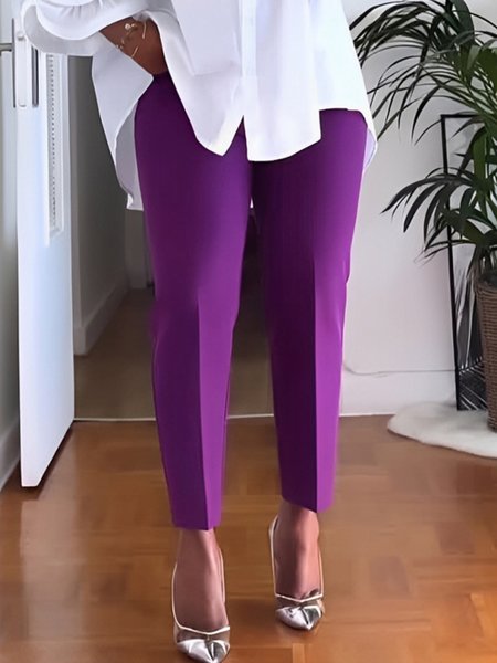 

Casual Plain Slim Fit Pants, Purple, Pants