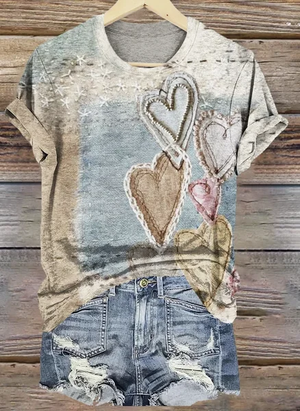 

Women's Geometric Short Sleeve Tee T-shirt Crew Neck Vintage Summer Top, Khaki, T-Shirts