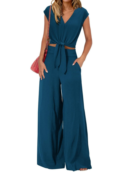 

Women's Plain Two-Piece Set Daily Short Sleeve Casual Summer Top With Pants Matching Set, Darkgreen, Suit Set
