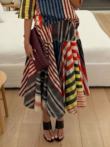 

Casual Loose Striped Maxi Skirt, As picture, Skirts