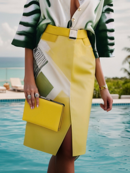 

Urban Color Block Midi Skirt No Belt, As picture, Skirts