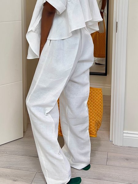 

Cotton And Linen Casual Straight Pants, White, Pants
