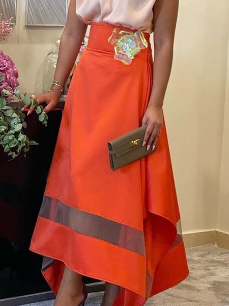 

Elegant Plain Maxi Skirt No 3d Floral, Orange, Skirts