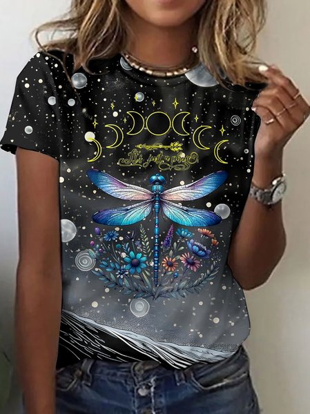 

Casual Animal Crew Neck Short Sleeve T-shirt, Black, T-shirts
