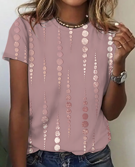 

Casual Polka Dots Crew Neck Short Sleeve T-shirt, As picture, T-shirts