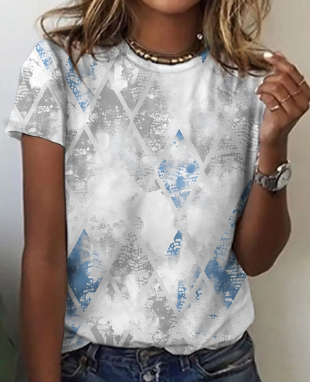 

Geometric Color Contrast Cotton T-Shirt, White, T-shirts