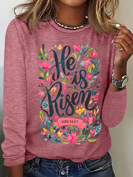 

He Is Risen Easter Shirt, Floral Easter Tshirt, Jesus Easter Casual Long Sleeve Shirt, Watermelon, Long sleeves