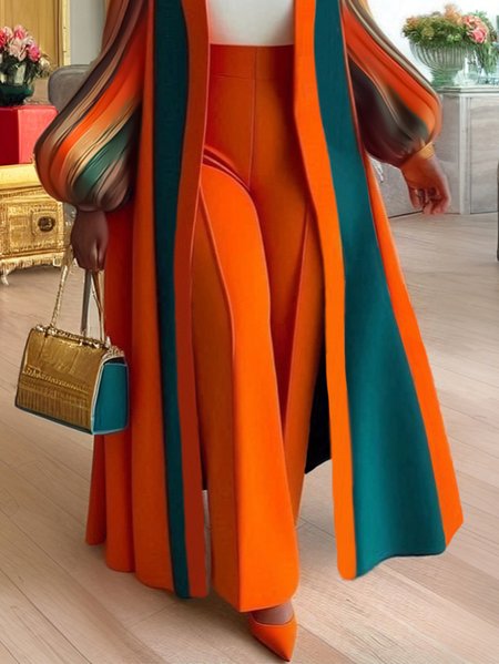 Plus Size Elegant Plain Wide Leg Pants, Orange, Plus Pants