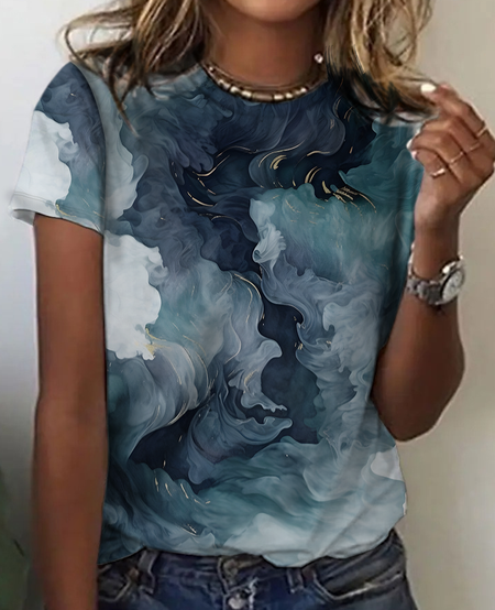 

Geometric Abstract Pattern Color Contrast Cotton T-Shirt, As picture, T-shirts