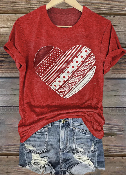 

Casual Geometric Crew Neck Short Sleeve T-shirt, Red, T-shirts