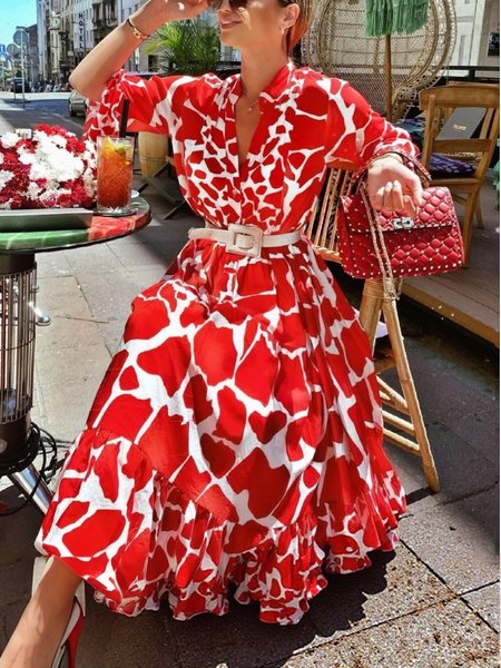 

Vacation Color Block Maxi Dress No Belt, Red, Maxi Dresses