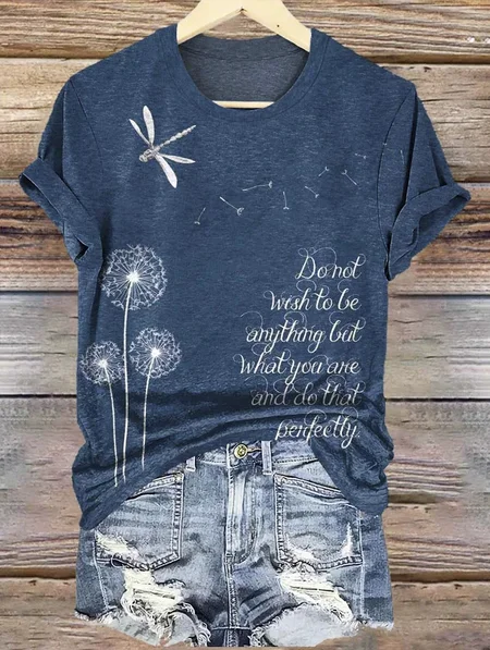 

Casual Dragonfly Pattern Crew Neck Short Sleeve T-shirt, Navyblue, T-shirts