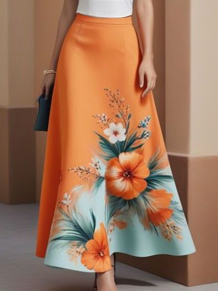 

Urban Printing Floral Maxi Skirt, As picture, Skirts