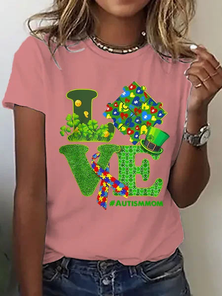 

St Patricks Day Autism Awareness Unisex Standard Cotton T-Shirt, Orange pink, T-shirts
