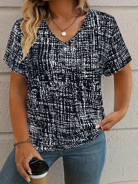 

Women's Printed Fashion Casual V-Neck Short Sleeve T-Shirt, Black, T-shirts