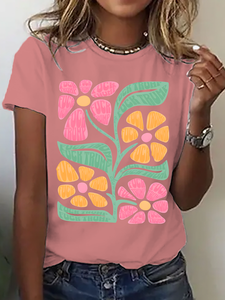 

Subtle Fuck Trump Flower Tee Shirt, Anti Trump Floral Comfort Colors® Tee Shirt Gift For Democrat, Fuck Trump Progressive Liberal Flower Tee Cotton T-Shirt, Orange pink, T-shirts