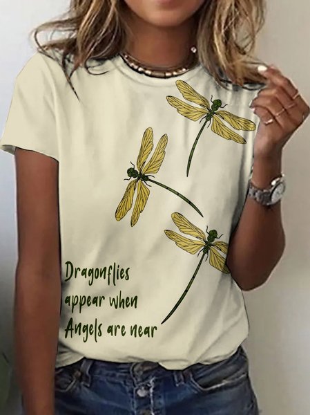 

Casual Animal Crew Neck Short Sleeve T-shirt, Khaki, T-shirts