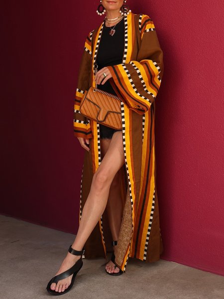 

Vacation Bell Sleeve Loosen Abstract Kimono, As picture, Kimonos