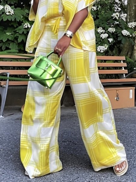 

Urban Plaid Printing Wide Leg Fashion Pants, As picture, Pants