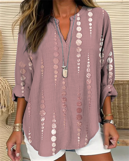 

Color Block Abstract polka dots Casual Loose Cotton-Blend Shirt, Pink, Blouses