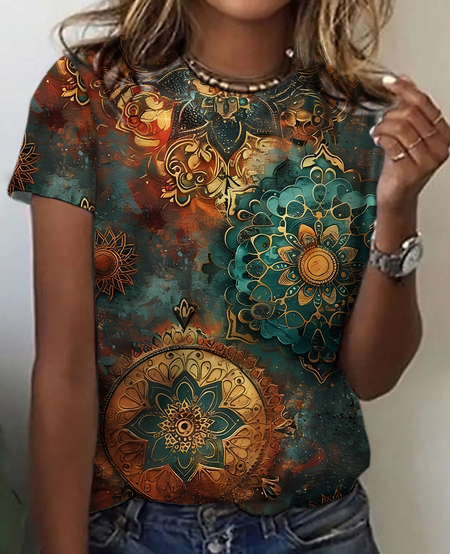 Abstract Pattern Color Contrast Cotton T-Shirt, As picture, T-shirts