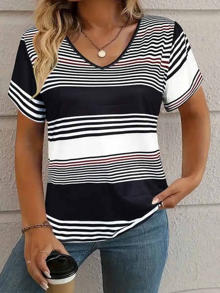 

Women's Striped Short Sleeve Tee T-shirt V Neck Printing Casual Summer Graphic Tee Top, As picture, T-Shirts