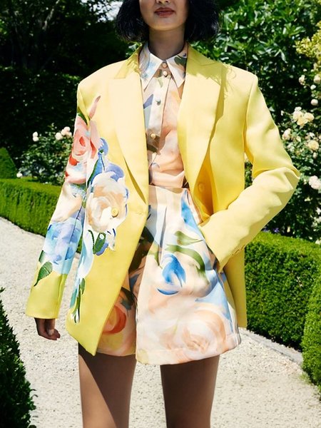 

Urban Printing Floral Lapel Collar Blazer, Yellow, Blazers