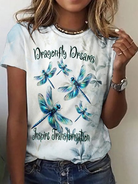

Casual Floral Crew Neck Short Sleeve T-shirt, White, T-shirts