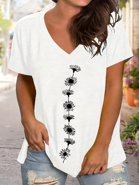 

Women's Floral Short Sleeve Tee T-shirt V Neck Printing Casual Summer Graphic Tee Top, White, T-Shirts