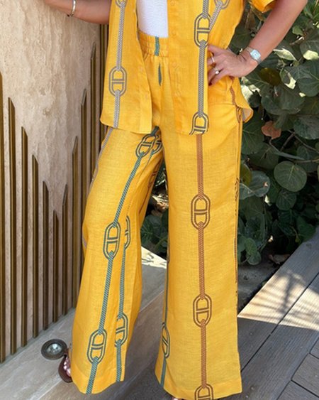 

Casual Abstract Printing Straight Pants, Yellow, Pants