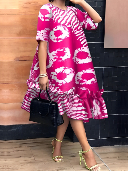 

Elegant Random Print Loosen Midi Dress, Rose red, Midi Dresses
