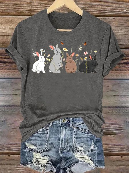 Casual Animal Crew Neck Short Sleeve T-shirt, Deep gray, T-shirts