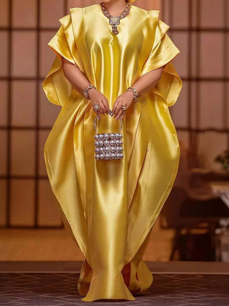 

Elegant Plain Loosen Maxi Dress, Yellow, Maxi Dresses