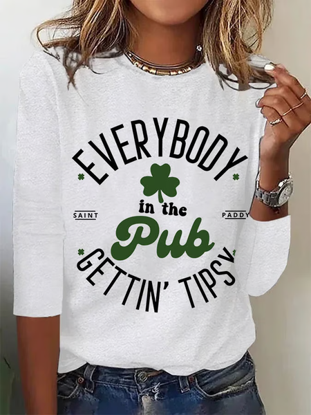 

Women's Text Letters Long Sleeve Tee T-shirt Crew Neck Printing Casual Spring/Fall Graphic Tee Top, White, T-Shirts