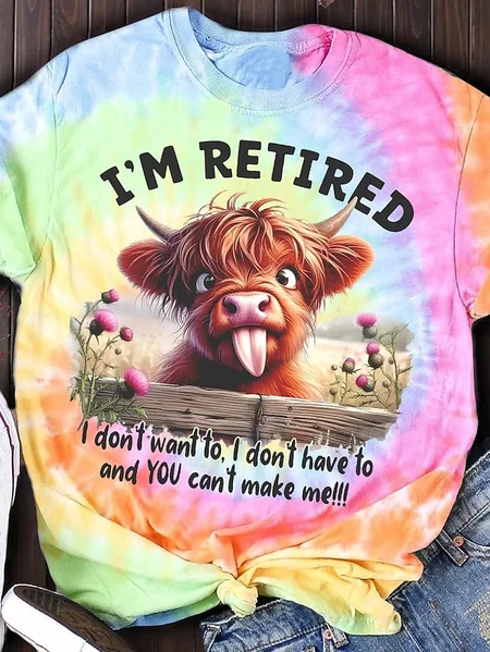 

Women's Tie Dye Art Western Cow Print Crew Neck T-Shirt, As picture, T-shirts