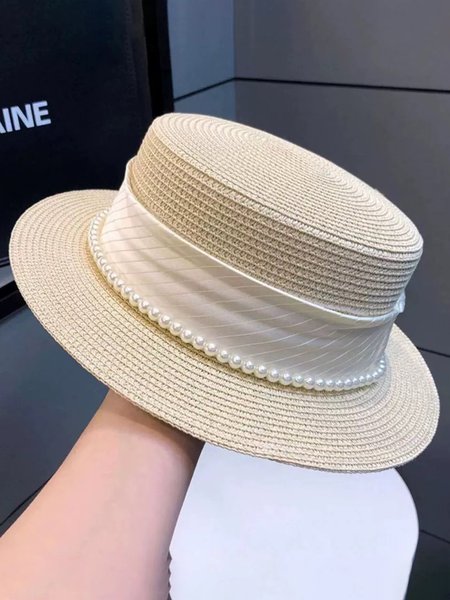 

Regular Plain Visor Pearl Hat, Beige, Hats